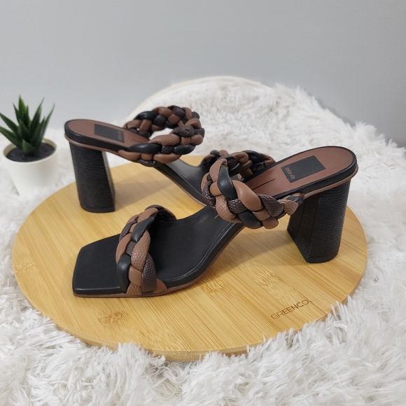 STUART WEITZMAN Womens Black 1/2 Heel Padded Braided Calypso Square Toe Block Heel Slip On Leather Thong Sandals Shoes B